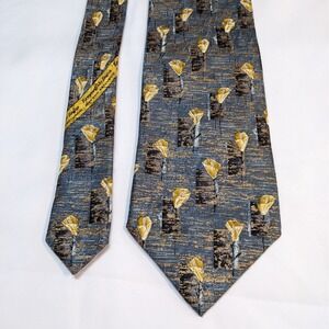 Ermenegildo Zegna Men's Neck Tie 100% Silk Italy Luxury 56" Gray Gold Pattern